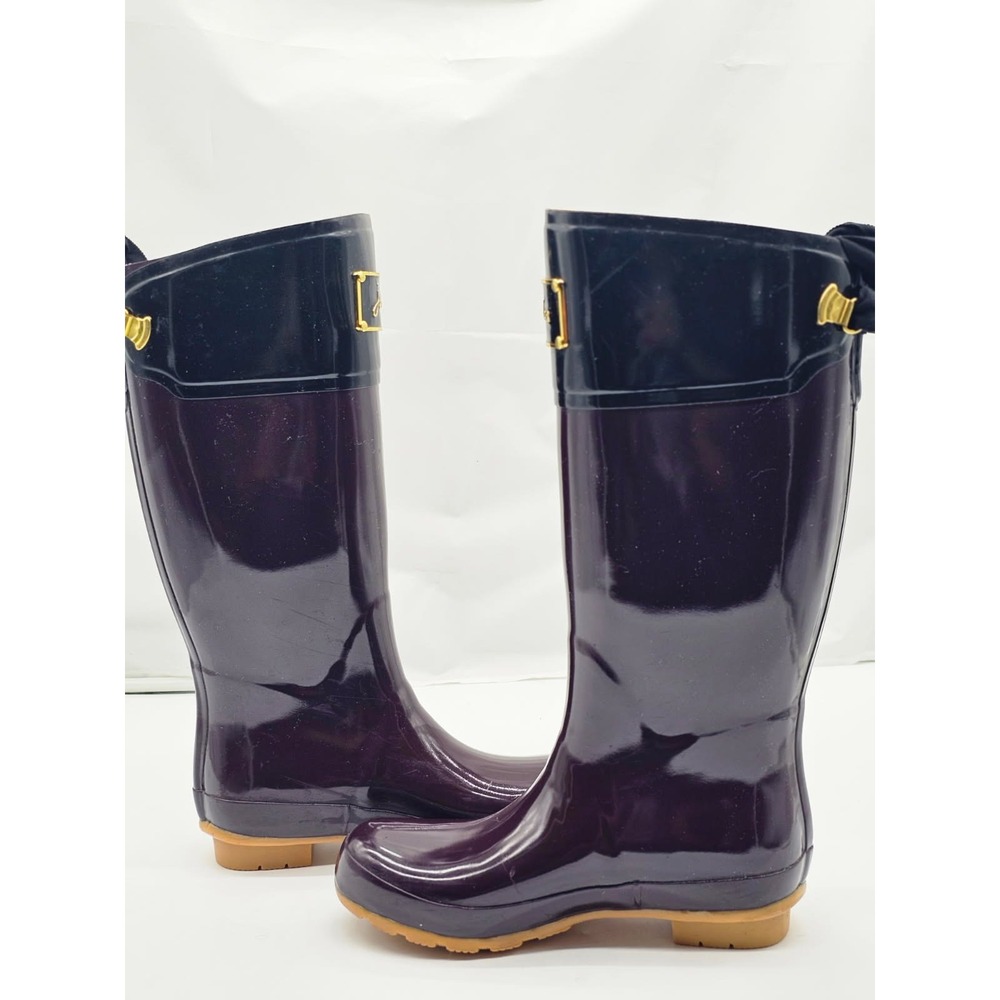 Joules Evedon Rain Boots Women Size 7 Purple Good Glossy Ribbon Back JOU300-01 - Picture 4 of 10